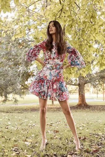 Sofia Irina Tiered Mini Balloon Dress Spring Flora Size 8
