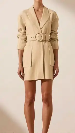 Shona Joy Carmen Linen Blazer Mini Dress Beige Size AU 6