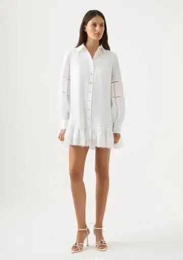Aje Lotus Shirt Mini Dress White Size AU 10 
