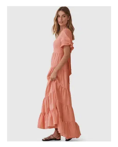Kivari Alice Tiered Coral Maxi Dress Pink Size AU 12