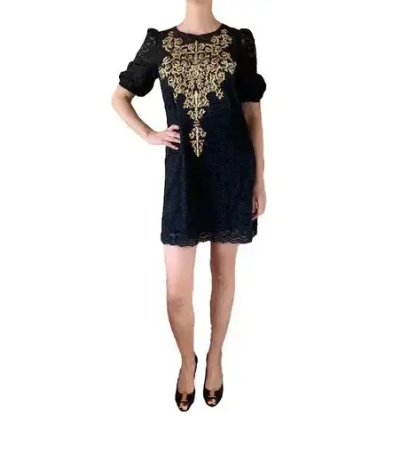 Dolce and Gabbana Embroidery Lace Dress Black Size AU 12
