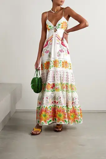 Farm Rio Embellished Floral-Print Cotton-Voile Maxi Dress Size 6