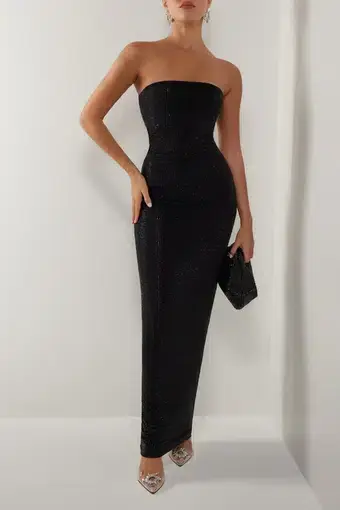 Heiress Beverly Hills Black Strapless Diamante Maxi Tube Dress Size 6
