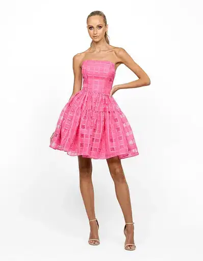 Bariano Loni Strapless A Line Mini Dress Barbie Pink Size 18