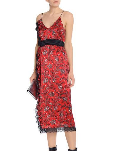 Cinq A Sept Petra Lace Trimmed Silk Satin Midi Dress Print Size 6