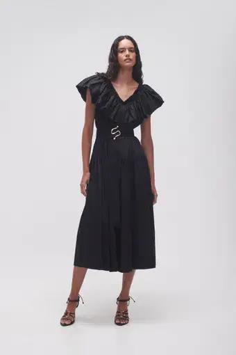 Aje Alma Bubble Frill Midi Dress Black Size AU 16
