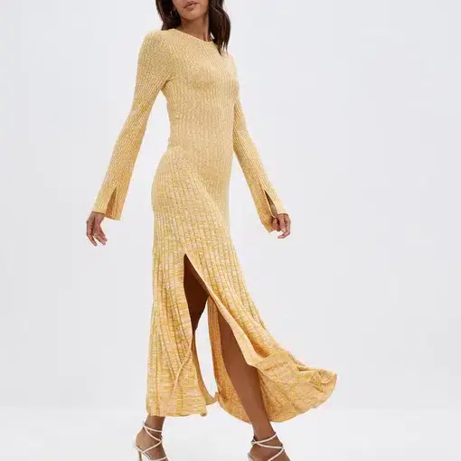 Aere Mixed Yarn Maxi Dress Yellow Size 10