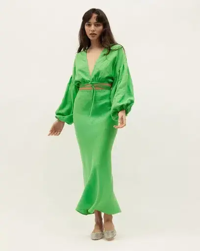 Dominique Healy Parakeet Wrap Top and Skirt Set Green Size 10