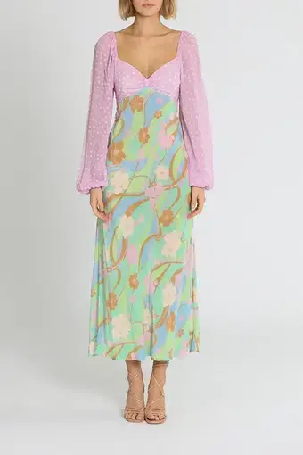 Rixo London Gio Jewel Midi Dress Multi Print Size AU 12