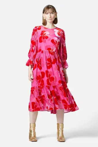 Gorman Pansy Devore Dress Maxi Pink Size AU 12 