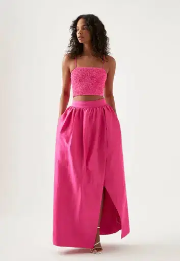 Aje Evelyn Sequin Top and Mirabelle Tulip Maxi Skirt Set in Fuchsia Size 6