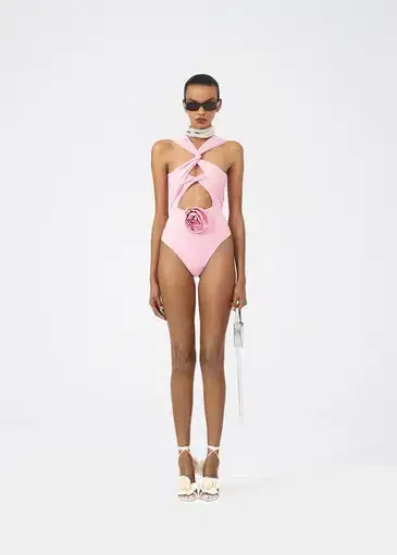 Magda Butrym Twisted Cut Out Pink Jersey Bodysuit Size 8