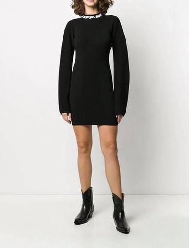 Off-White Intarsia Knit Logo Dress Black Size 8