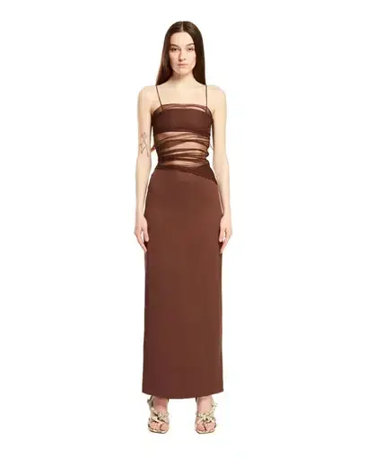 Christopher Esber Sheer Panel Dress in Brown Size 10