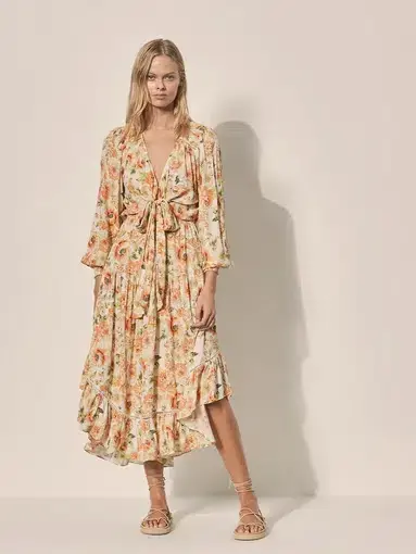 Kivari Everly Tie Up Front Midi Dress Floral Size 10 