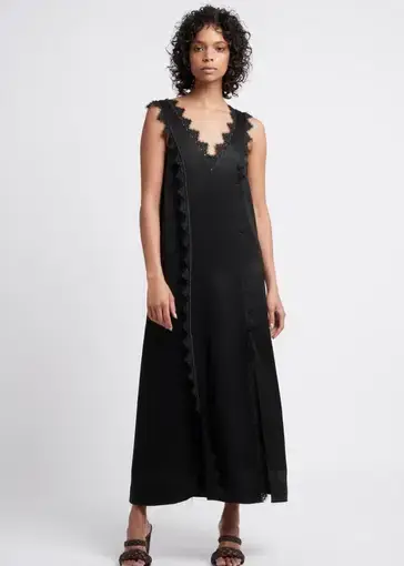 Aje Veil Lace Trimmed Satin Slip Dress Black Size 4