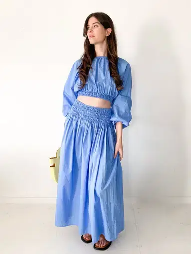 Matteau Shirred Midi Skirt And Bandeau Set In Cornflower Blue Size 10