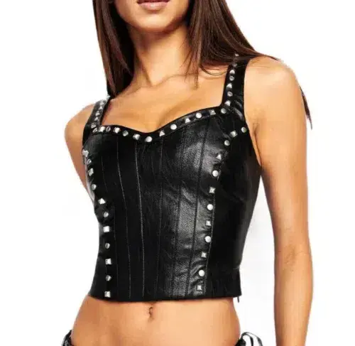 I.AM.GIA Luther Black Faux Leather Studded Corset Crop Top Size XS/Au 6