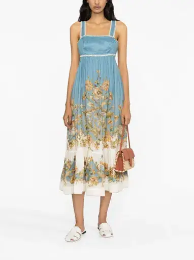 Zimmermann The Chintz Tiered Midi Dress in Blue Daisy Floral
Size 2 / AU 12