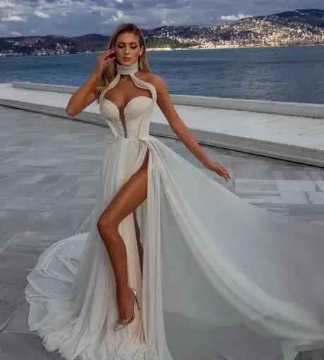 Albina Dyla Long Train White Dress Size 8