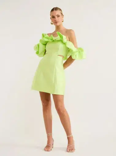 Alemais Suzi Off Shoulder Mini Dress In Chartreuse Size AU 12