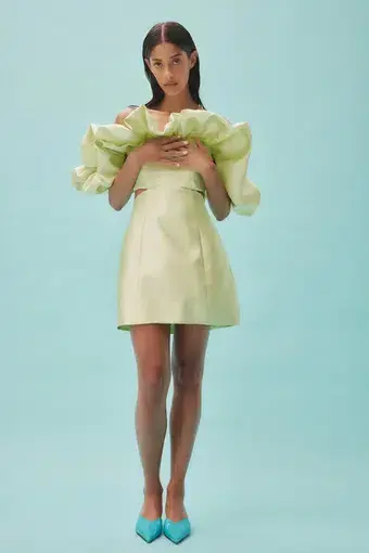 Alemais Suzi Off Shoulder Mini Dress in Chartreuse Size 12