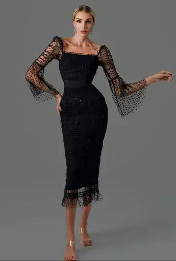 Bella Barnett Crana Mesh Midi Dress Black Size 6
