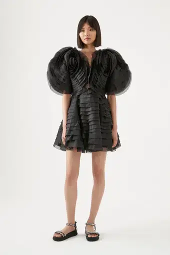Aje Amour Ruffle Mini Dress Black Size AU 14 