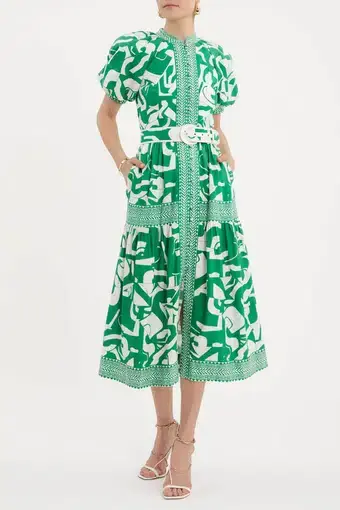 Rebecca Vallance Buttercup Midi Dress Green Print Size 8