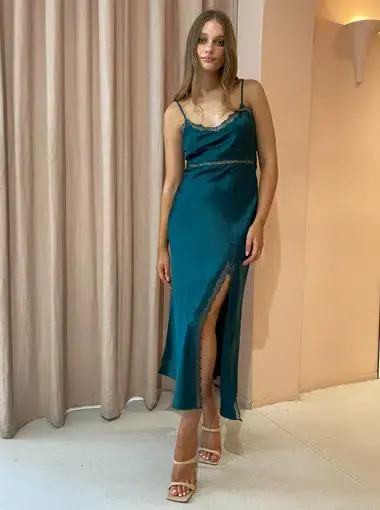 Ginia Naomi Slip Midi Dress Teal Size L / AU 12
