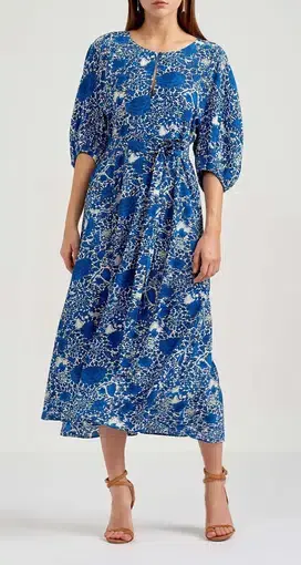 Scanlan Theodore Silk Cocoon Sleeve Dress Blue Floral Size AU 8