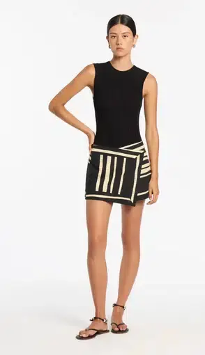 Sir The Label Linocut Wrap Mini Skirt Ligne Print Size AU 6