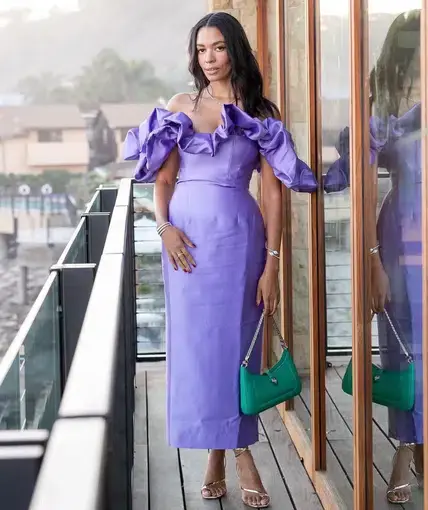 Alemais Suzi Off Shoulder Midi Dress Purple Size 6