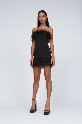 By Johnny Feather Mini Dress in Black Size 12
