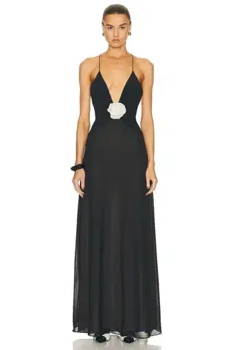 Helsa Sheer Deep V Long Dress Black Size 6
