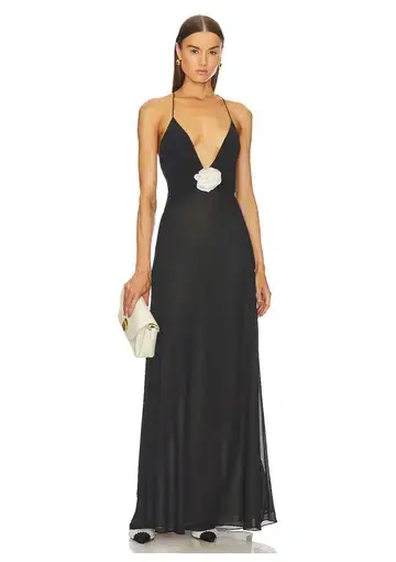 Helsa Sheer Deep V long Slip Dress Black Size 8