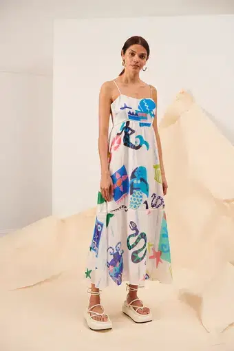 Kate Ford Pella Ladder Bustier Dress Multi Print Size 0 /Au 6