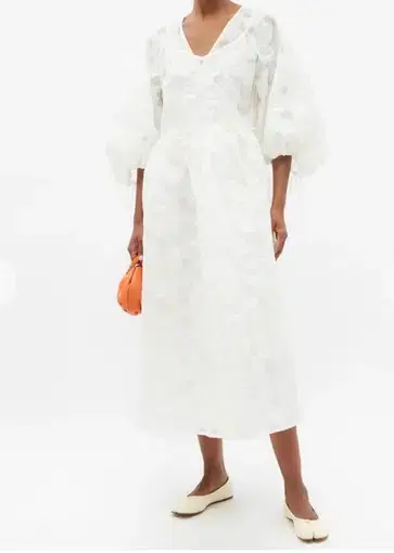 Cecilie Bahnsen Hella Puff-Sleeve Cotton-Blend Fil-Coupé Dress Size M/L / AU 14