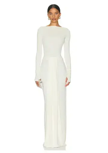 Helsa Matte Jersey Long Sleeve Top and Long Wrap Skirt Set Ivory Size 8
