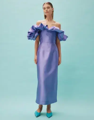 Alemais Suzi Off Shoulder Midi Dress Violet Size 8