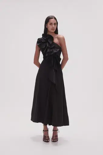 Aje Adelia Ruffle Midi Dress Black Size 10