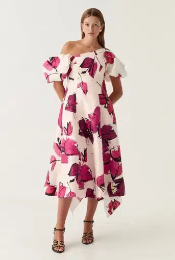 Aje Arista Tulip Sleeve Midi Dress Floral Size 10