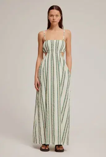 Venroy The Cut Out Maxi Dress in Green/Sage/White Stripe
Size 8