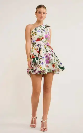 Sofia the Label Birdie One Shoulder Mini Dress in Enchanted Floral Size 6