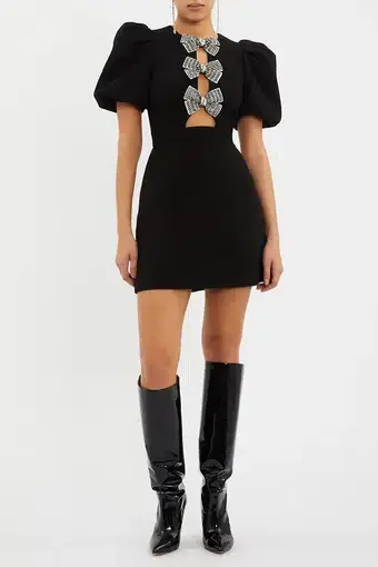 Rebecca Vallance Yvonne Bow Mini Dress Black Size AU 10