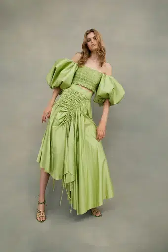 Aje Siren Drawstring Midi Skirt in Bayleaf Green
Size 10