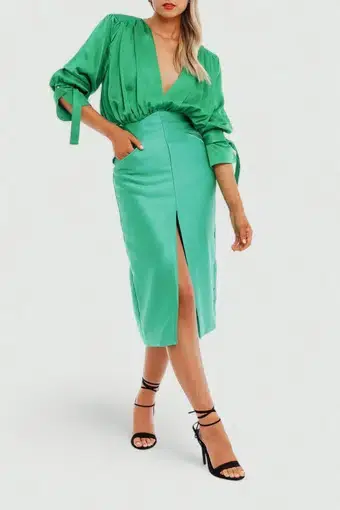 Nicola Finetti Arida Low Plunge Dress Green Size 12