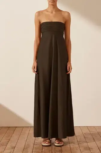 Shona Joy Ulla Linen Corded Strapless Maxi Dress Brown Size 8