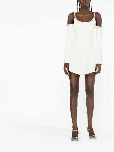 Mach & Mach Cream Crystal Embellished Long Sleeve Mini Dress White Size AU 8