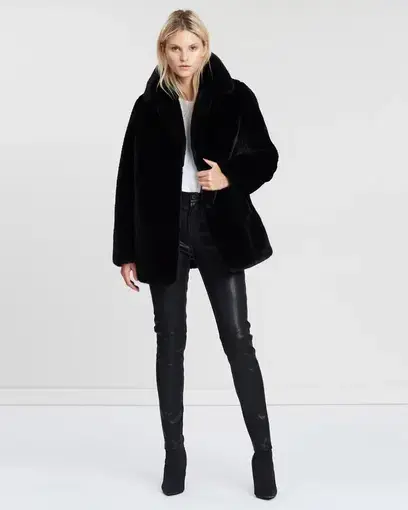 Ena Pelly Lizzie Faux Fur Jacket in Black Size Medium/Au 10
